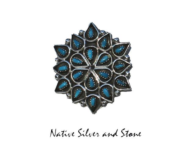 Z Arlita Lahi (Zuni)<br>Pendant/Pin - Flower<br>Petit-Point Sleeping Beauty Turquoise<br>Set in Sterling Silver
