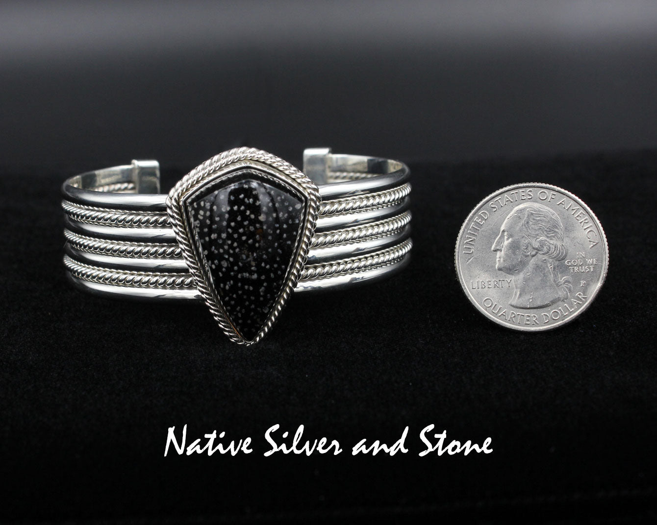 Artie Yellowhorse NavajoFossil Palm DarkSETCuff Bracelet Shield DesignEarrings -Freeform with Ball TopDangle Post Sterling Silver