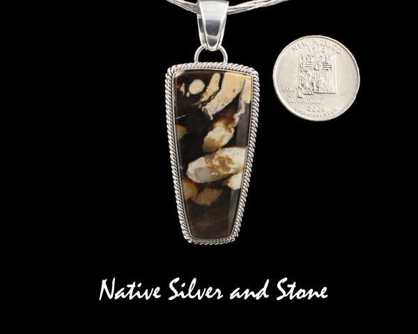 Artie Yellowhorse - Navajo<br>1-1/8" Pendant<br>45mm Peanut Wood Trapezoid<br>Double Twist-Large & Small<br>Sterling Silver