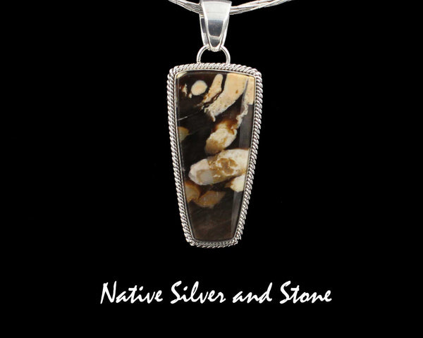 Artie Yellowhorse - Navajo<br>1-1/8" Pendant<br>45mm Peanut Wood Trapezoid<br>Double Twist-Large & Small<br>Sterling Silver