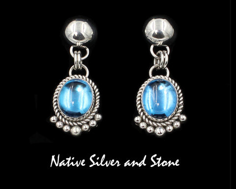 Z Artie Yellowhorse - Navajo<br>3/4" Topaz Earrings<br>12mm x 10mm Vertical Ovals<br>Single Twist & 7 Beads<br>Dangle-Post<br>Sterling Silver