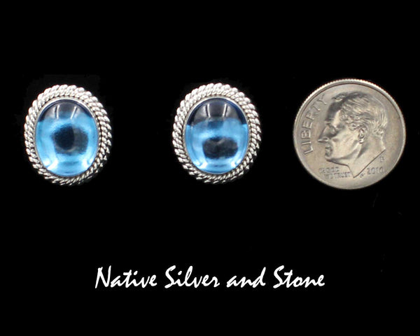 Z Artie Yellowhorse - Navajo<br>5/8" Earrings - Post<br>12mm Topaz Oval - Vertical<br>Double Twist - Large & Small<br>Sterling Silver