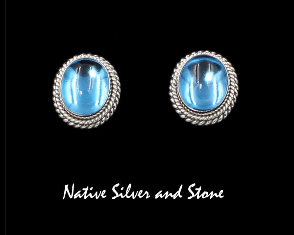 Z Artie Yellowhorse - Navajo<br>5/8" Earrings - Post<br>12mm Topaz Oval - Vertical<br>Double Twist - Large & Small<br>Sterling Silver