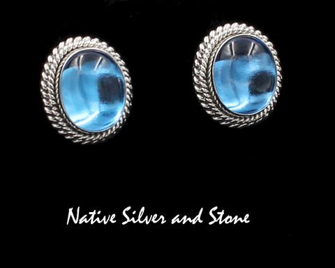 Z Artie Yellowhorse - Navajo<br>5/8" Earrings - Post<br>12mm Topaz Oval - Vertical<br>Double Twist - Large & Small<br>Sterling Silver