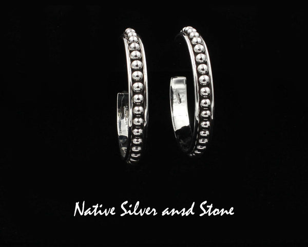 Z Artie Yellowhorse - Navajo<br>1-1/2" Earrings<br>Hoops - 31 Beads in Round Rails<br>Oxidized<br>Post