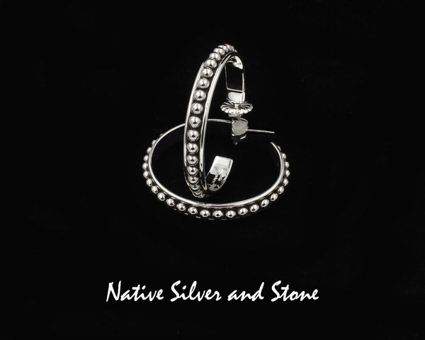 Z Artie Yellowhorse - Navajo<br>1-1/2" Earrings<br>Hoops - 31 Beads in Round Rails<br>Oxidized<br>Post