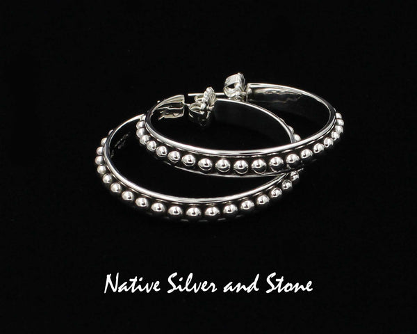 Z Artie Yellowhorse - Navajo<br>1-1/2" Earrings<br>Hoops - 31 Beads in Round Rails<br>Oxidized<br>Post