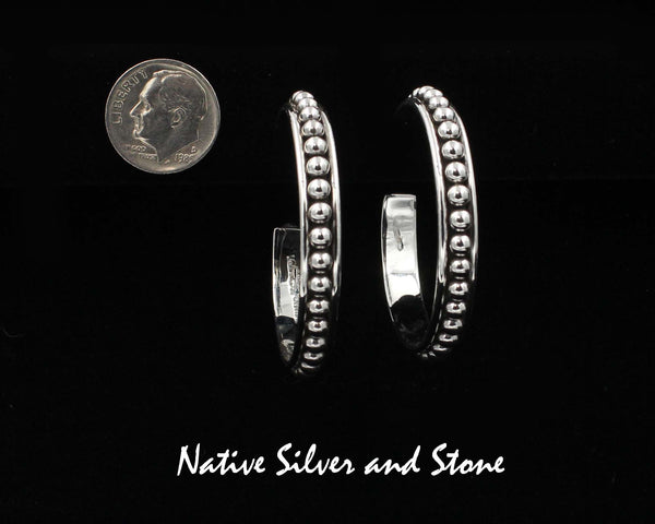 Z Artie Yellowhorse - Navajo<br>1-1/2" Earrings<br>Hoops - 31 Beads in Round Rails<br>Oxidized<br>Post