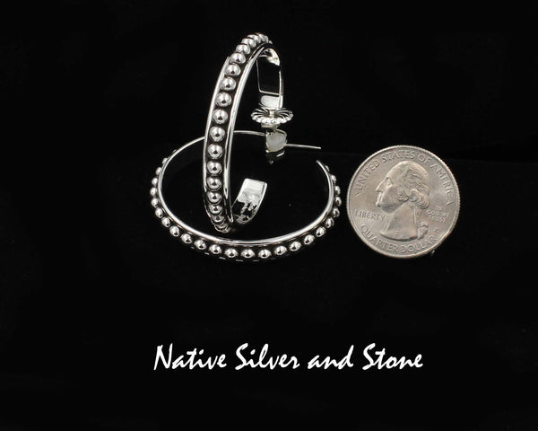 Z Artie Yellowhorse - Navajo<br>1-1/2" Earrings<br>Hoops - 31 Beads in Round Rails<br>Oxidized<br>Post