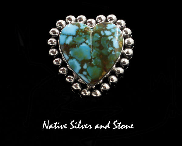 Z Artie Yellowhorse - Navajo<br>RGTSB<br>1-1/16" Ring<br>20mm Kingman Blue & Green Turquoise Heart<br>Single Bead<br>Sterling Silver<br>Size 7-3/4