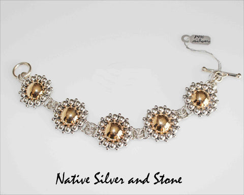 Z Artie Yellowhorse - Navajo Jewelry<br>Link Bracelet -14K Gold & Silver<br>15/16" Diameter Domes<br>Multi-Bead Perimeter<br>Size ~6-1/2" to 6-7/8"