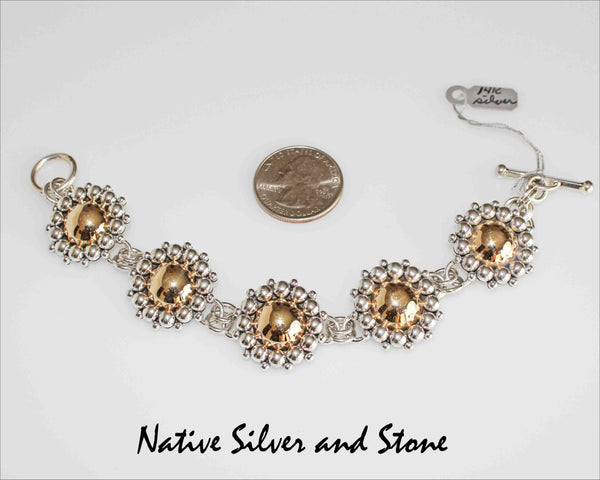 Z Artie Yellowhorse - Navajo Jewelry<br>Link Bracelet -14K Gold & Silver<br>15/16" Diameter Domes<br>Multi-Bead Perimeter<br>Size ~6-1/2" to 6-7/8"