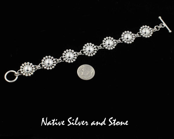 Z Artie Yellowhorse - Navajo<br>5/8" Bracelet - Link <br>Single Bead<br>Rounds All-Silver<br>Sterling Silver<br>Size 6-1/2 to 7