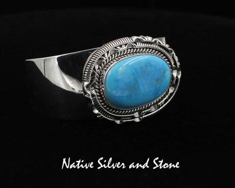 Artie Yellowhorse - Navajo<br>BCTCTDSC<br>1-3/8" Bracelet Cuff<br>28mm x 18mm Candelaria Turquoise<br>Twist & Double Sawcut with Pinches<br>Size 6-1/4" (Medium)