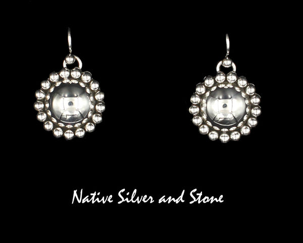 Z Artie Yellowhorse - Navajo<br>3/4" Earrings<br>10mm Dome<br>Single Bead<br>Hook<br>Sterling All-Silver<br>Size 2