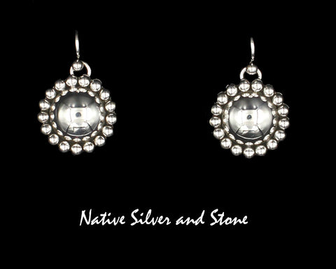 Z Artie Yellowhorse - Navajo<br>3/4" Earrings<br>10mm Dome<br>Single Bead<br>Hook<br>Sterling All-Silver<br>Size 2