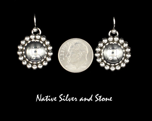 Z Artie Yellowhorse - Navajo<br>3/4" Earrings<br>10mm Dome<br>Single Bead<br>Hook<br>Sterling All-Silver<br>Size 2