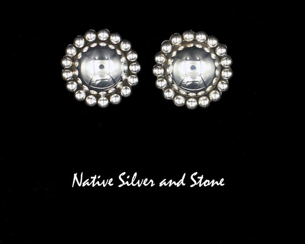 Artie Yellowhorse - Navajo<br>3/4" Earrings<br>10mm Dome<br>Single Bead<br>Post<br>Sterling All-Silver<br>Size 2
