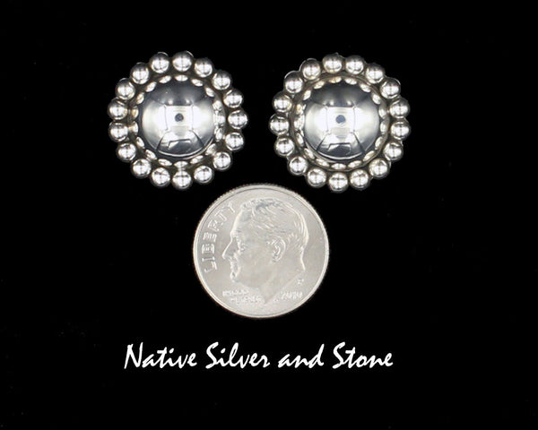 Artie Yellowhorse - Navajo<br>3/4" Earrings<br>10mm Dome<br>Single Bead<br>Post<br>Sterling All-Silver<br>Size 2