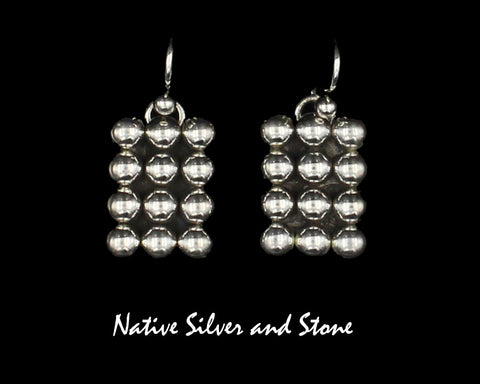 Z Artie Yellowhorse - Navajo<br>11/16" Earrings<br>Vertical Rectangle<br>12 Medium-Small Beads<br>Hook<br>Sterling Silver