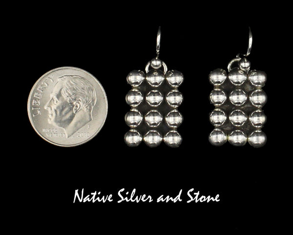 Z Artie Yellowhorse - Navajo<br>11/16" Earrings<br>Vertical Rectangle<br>12 Medium-Small Beads<br>Hook<br>Sterling Silver