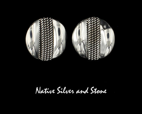 Z Artie Yellowhorse - Navajo<br>7/8" Earrings<br>Wave & 4 Twist<br>Post<br>Sterling All-Silver