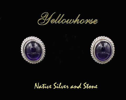 Z Artie Yellowhorse - Navajo 3/4" Earrings <br>12mm Amethyst Vertical Ovals </br>Double Twist<br>Large & Small<br>Post<br>Sterling Silver