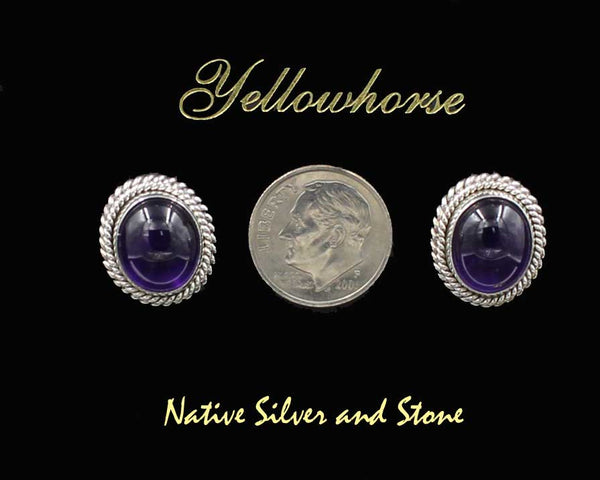 Z Artie Yellowhorse - Navajo 3/4" Earrings <br>12mm Amethyst Vertical Ovals </br>Double Twist<br>Large & Small<br>Post<br>Sterling Silver