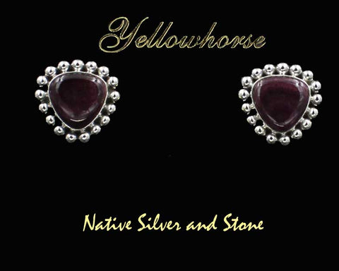 Z Artie  Yellowhorse - Navajo<br>EPSSB<br>3/4" Earrings<br>12mm Purple Spiny Triangles<br>Single Bead<br>Sterling Silver