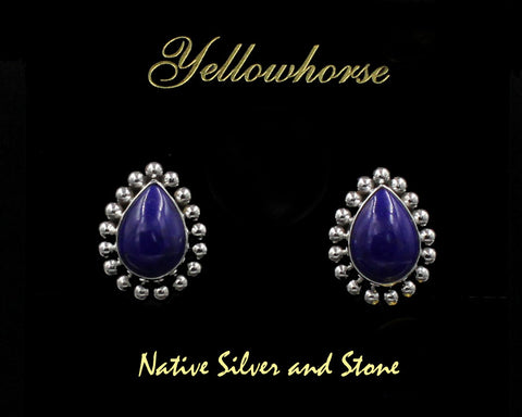 Z Artie Yellowhorse - Navajo<br>13/16" Earrings<br>15mm Lapis Lazuli<br>Teardrop/Pear - Medium<br>Single Bead<br>Clip<br>Sterling Silver