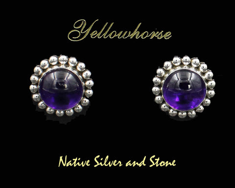 Z Artie Yellowhorse - Navajo<br>1" Earrings<br>15mm Amethyst Rounds<br>Single Bead<br>Post<br>Sterling Silver