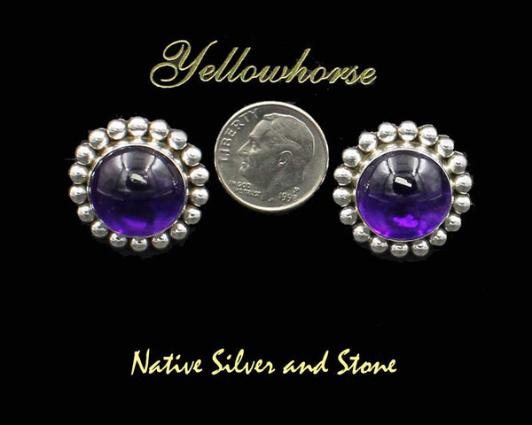 Z Artie Yellowhorse - Navajo<br>1" Earrings<br>15mm Amethyst Rounds<br>Single Bead<br>Post<br>Sterling Silver