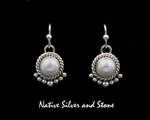 Z Artie Yellowhorse - Navajo<br>PDPT7<br>1/2" Earrings<br>8mm Pearl Round<br>Light Grey - Blush<br>Single Twist with 7 Bead Bottom<br>Hook<br>Sterling Silver