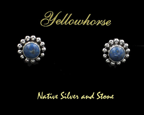 Z Artie Yellowhorse - Navajo<br>1/2" Earrings<br>8mm Denim Lapis<br>Single Bead<br>Post<br>Sterling Silver