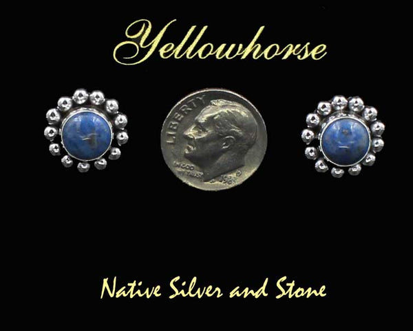 Z Artie Yellowhorse - Navajo<br>1/2" Earrings<br>8mm Denim Lapis<br>Single Bead<br>Post<br>Sterling Silver