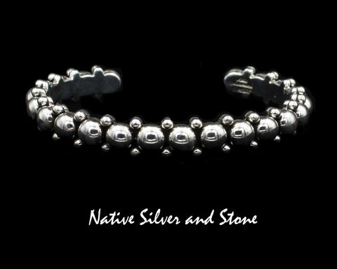 Z Artie Yellowhorse - Navajo<br>3/8" Bracelet Cuff<br>Large & Small Beads/Dots<br>Sterling Silver<br>Size 6-7/16+ (Medium)