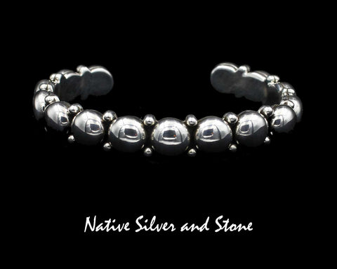 Z Artie Yellowhorse - Navajo<br>BCAS<br>3/8" Bracelet Cuff<br>Large & Small Beads/Dots<br>Sterling Silver<br>Size 6-1/4+ (Medium-Small)