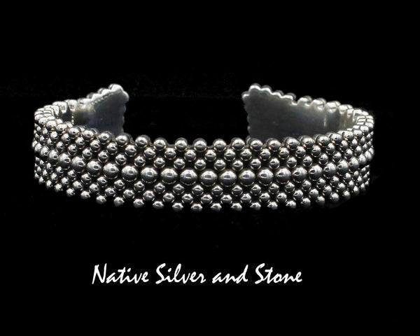 Z Artie Yellowhorse - Navajo<br>B3 Small Mixed Beads<br>7 Row Handmade <br>5/8" Bracelet Cuff<br>Sterling Silver<br>Size 6-3/8 (Medium)
