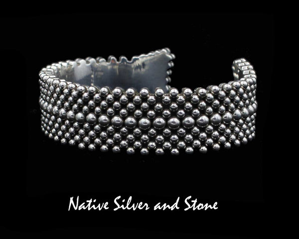 Artie Yellowhorse - Navajo<br>B4 Small Mixed Beads<br>9 Row Handmade <br>11/16" Bracelet Cuff<br>Sterling Silver<br>Size 6-1/4 (Medium)