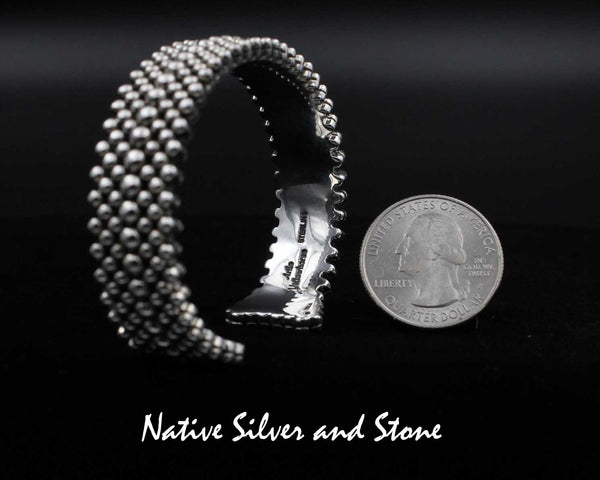 Artie Yellowhorse - Navajo<br>B4 Small Mixed Beads<br>9 Row Handmade <br>11/16" Bracelet Cuff<br>Sterling Silver<br>Size 6-1/4 (Medium)