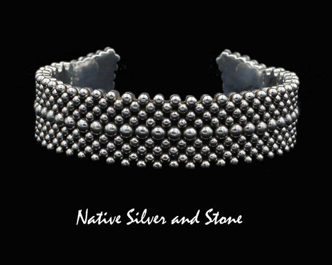 Artie Yellowhorse - Navajo<br>B4 Small Mixed Beads<br>9 Row Handmade <br>11/16" Bracelet Cuff<br>Sterling Silver<br>Size 6-1/4 (Medium)