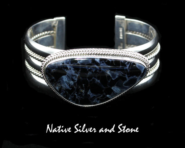 Z Artie Yellowhorse - Navajo<br>BPTDT<br>7/8" Bracelet Cuff<br>Blue Pietersite/Pietercite Horizontal Soft Triangle<br>Double Twist, Large & Small<br>Sterling Silver<br>Size 6-1/2 (Medium)