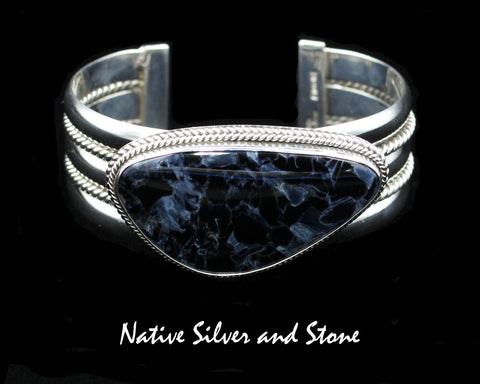 Z Artie Yellowhorse - Navajo<br>BPTDT<br>7/8" Bracelet Cuff<br>Blue Pietersite/Pietercite Horizontal Soft Triangle<br>Double Twist, Large & Small<br>Sterling Silver<br>Size 6-1/2 (Medium)