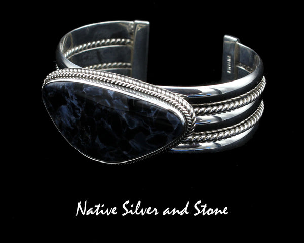 Z Artie Yellowhorse - Navajo<br>BPTDT<br>7/8" Bracelet Cuff<br>Blue Pietersite/Pietercite Horizontal Soft Triangle<br>Double Twist, Large & Small<br>Sterling Silver<br>Size 6-1/2 (Medium)