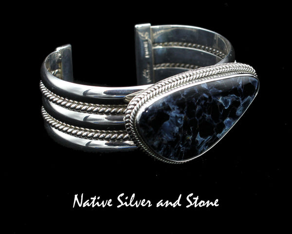 Z Artie Yellowhorse - Navajo<br>BPTDT<br>7/8" Bracelet Cuff<br>Blue Pietersite/Pietercite Horizontal Soft Triangle<br>Double Twist, Large & Small<br>Sterling Silver<br>Size 6-1/2 (Medium)