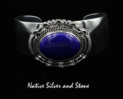 Z Artie Yellowhorse - Navajo<br>BCLTDSC<br>1" Bracelet Cuff<br>Lapis Lazuli<br>with Sterling Silver Twist and Pinched Double Sawcut Perimeter<br>Size 6-1/2 (adjustable)