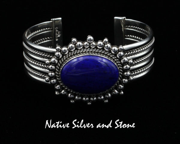 Artie Yellowhorse - Navajo<br>BCLTBB<br>3/4" Bracelet - Cuff<br>26mm x 18mm Lapis Lazuli<br>Horizontal Oval<br>Burst Beads w Twist<br>Sterling Silver<br>Size 6-3/8" (Medium)
