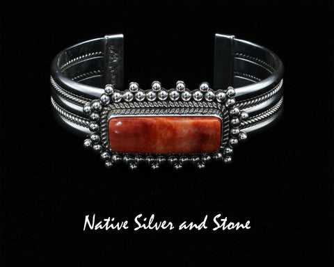 Z Artie Yellowhorse - Navajo<br>BCOSTBB<br>5/8" Bracelet Cuff<br>10mm Orange Spiny Rectangle<br>Single Twist w Burst Bead/Scatterdot<br>Twist & Rail Band<br>Size 6-1/2" (Medium)