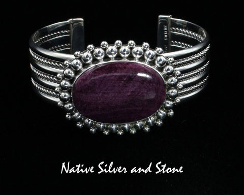 Z Artie Yellowhorse - Navajo Jewelry<br>BPSBB<br>3/4" Bracelet Cuff <br>29mm x 21mm Purple Spiny<br>Oval<br>Burst Beads<br>Sterling Silver<br>Size 6-1/4 (Medium)