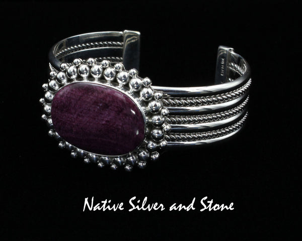 Z Artie Yellowhorse - Navajo Jewelry<br>BPSBB<br>3/4" Bracelet Cuff <br>29mm x 21mm Purple Spiny<br>Oval<br>Burst Beads<br>Sterling Silver<br>Size 6-1/4 (Medium)